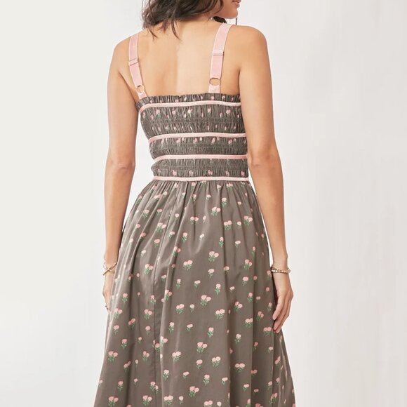 Davi & Dani Contrast Velvet Tape‎ Smocking Bodice Midi Dress - Picture 10 of 11